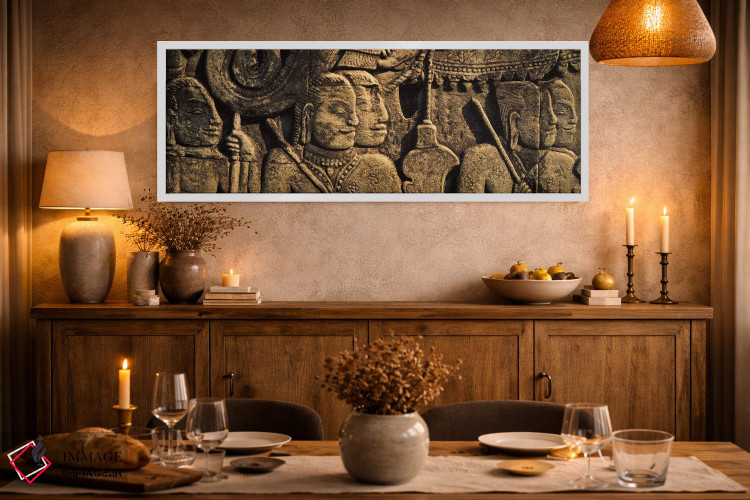 تابلو دکوراتیو Bayon Temple, Angkor, Cambodia,مجسمه ها در یک معبد، معب… اثر پانورامیک ایمجز - D1W