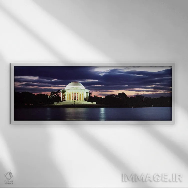 تابلو دکوراتیو Jefferson Memorial, Washington DC, USA,یادبود روشن در ه… اثر پانورامیک ایمجز - نمای قابدار سفید
