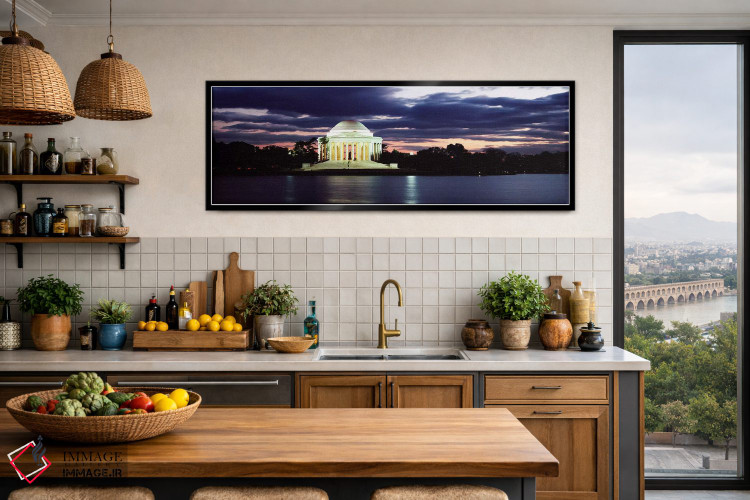 تابلو دکوراتیو Jefferson Memorial, Washington DC, USA,یادبود روشن در ه… اثر پانورامیک ایمجز - D4B
