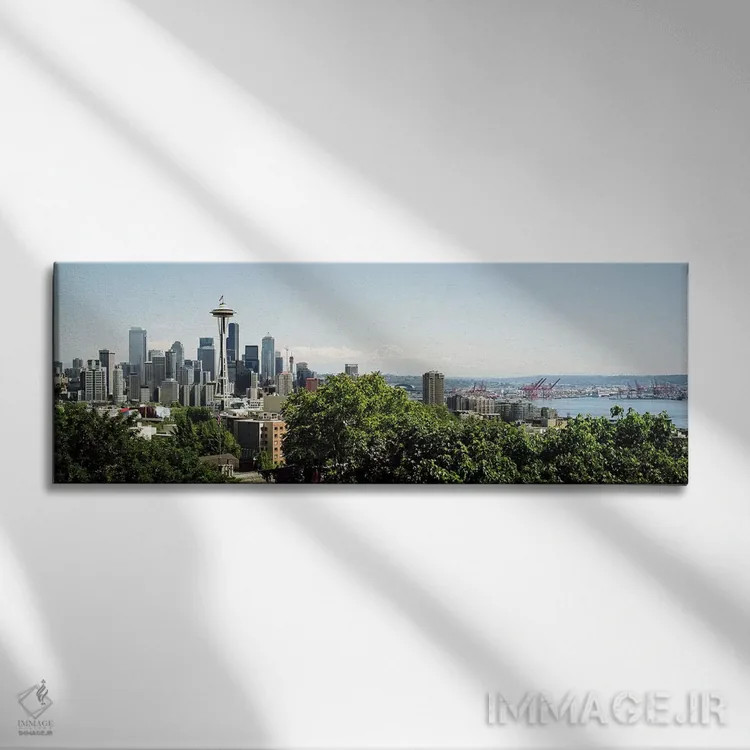 تابلو دکوراتیو Seattle, Washington State, USA,آسمان خراش ها در شهر، بر… اثر پانورامیک ایمجز - نمای روبهرو روی دیوار