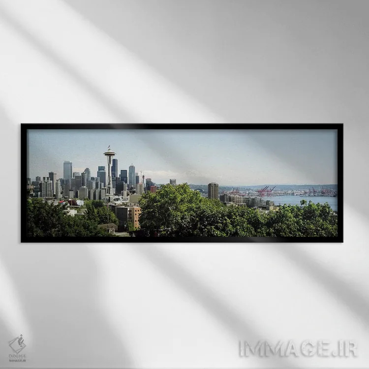 تابلو دکوراتیو Seattle, Washington State, USA,آسمان خراش ها در شهر، بر… اثر پانورامیک ایمجز - نمای قابدار مشکی