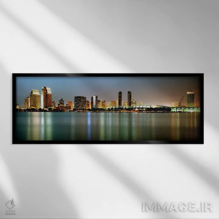 تابلو دکوراتیو San Diego, California, USA,خط افق شهر در شب، سن دیگو، ک… اثر پانورامیک ایمجز - نمای قابدار مشکی