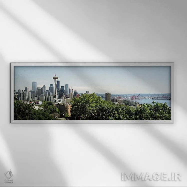 تابلو دکوراتیو Seattle, Washington State, USA,آسمان خراش ها در شهر، بر… اثر پانورامیک ایمجز - نمای قابدار سفید