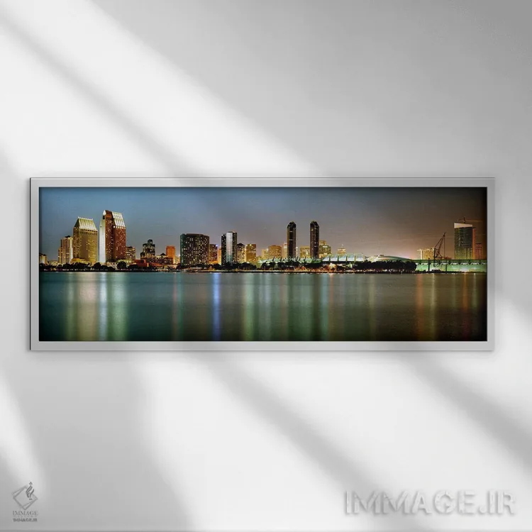 تابلو دکوراتیو San Diego, California, USA,خط افق شهر در شب، سن دیگو، ک… اثر پانورامیک ایمجز - نمای قابدار سفید