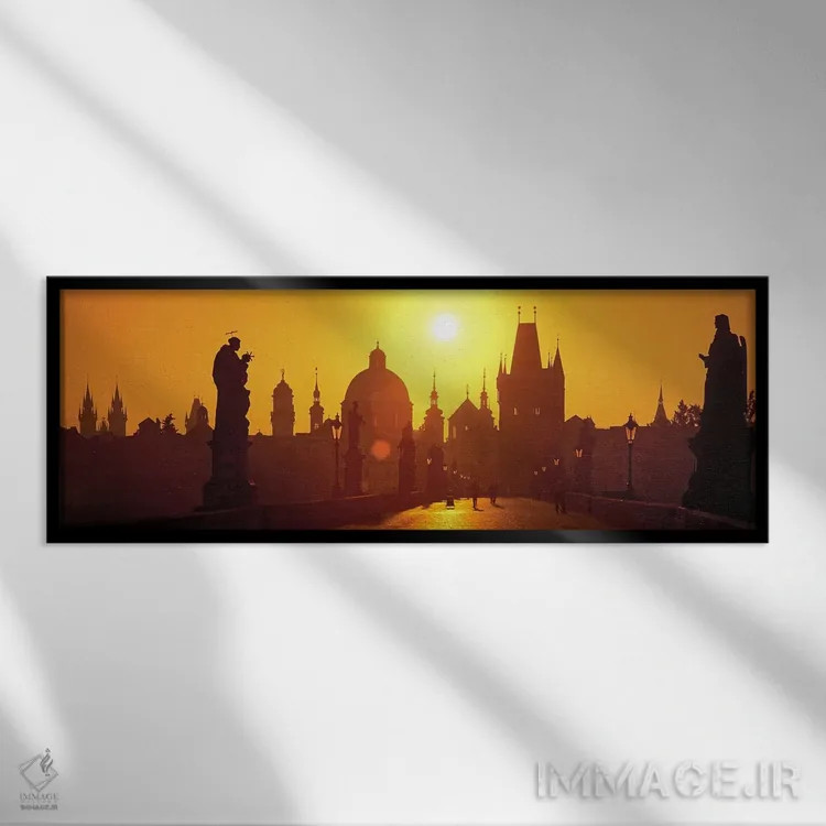 تابلو دکوراتیو Prague, Czech Republic,مجسمه ها در امتداد پل، پل چارلز… اثر پانورامیک ایمجز - نمای قابدار مشکی