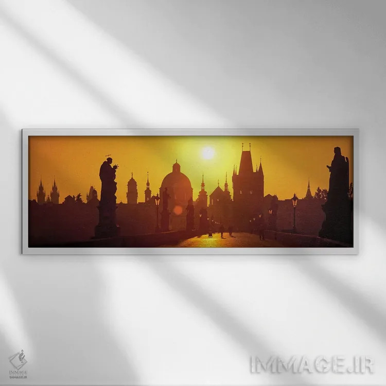 تابلو دکوراتیو Prague, Czech Republic,مجسمه ها در امتداد پل، پل چارلز… اثر پانورامیک ایمجز - نمای قابدار سفید