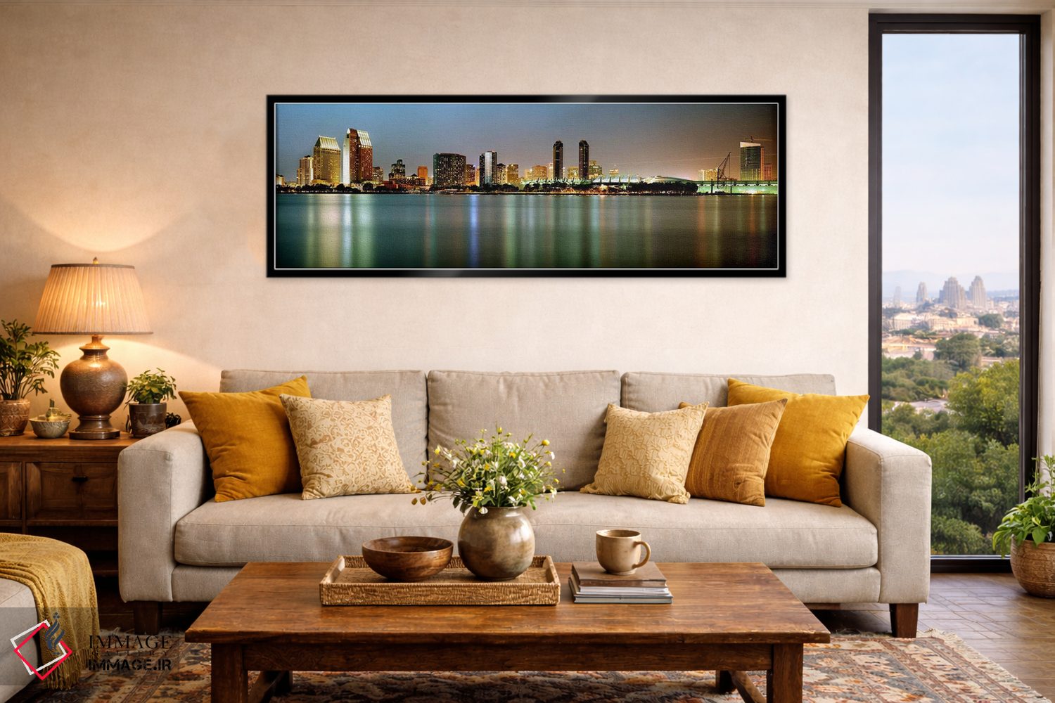 تابلو دکوراتیو San Diego, California, USA,خط افق شهر در شب، سن دیگو، ک… اثر پانورامیک ایمجز - D6B