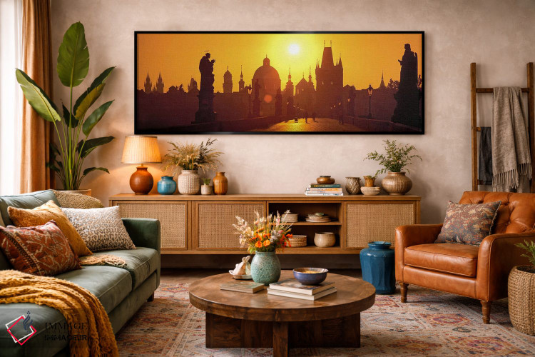 تابلو دکوراتیو Prague, Czech Republic,مجسمه ها در امتداد پل، پل چارلز… اثر پانورامیک ایمجز - D4B