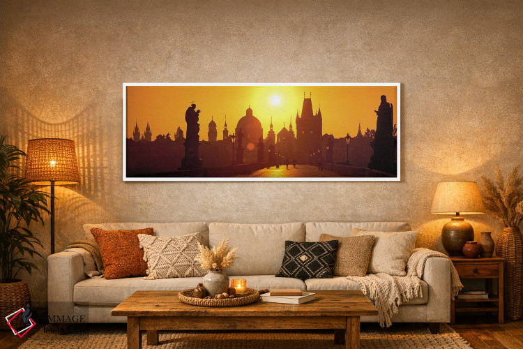 تابلو دکوراتیو Prague, Czech Republic,مجسمه ها در امتداد پل، پل چارلز… اثر پانورامیک ایمجز - D5W