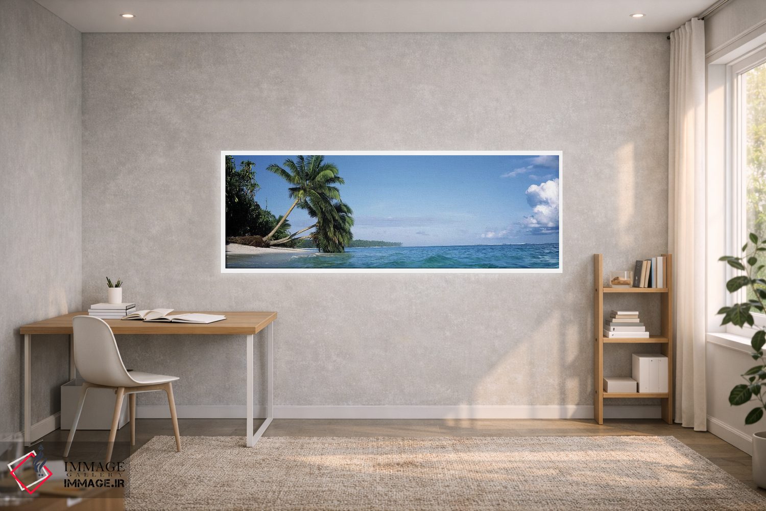 تابلو دکوراتیو نخل های خم شده در چشم انداز گرمسیری اثر پانورامیک ایمجز - D1W