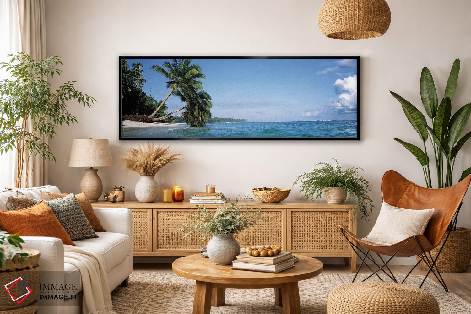 تابلو دکوراتیو نخل های خم شده در چشم انداز گرمسیری اثر پانورامیک ایمجز - D4B