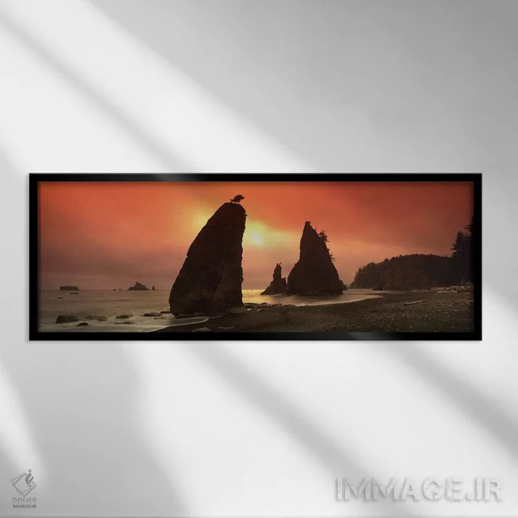تابلو دکوراتیو Olympic National Park, Washington State, USA,سیلوت صخره… اثر پانورامیک ایمجز - نمای قابدار مشکی