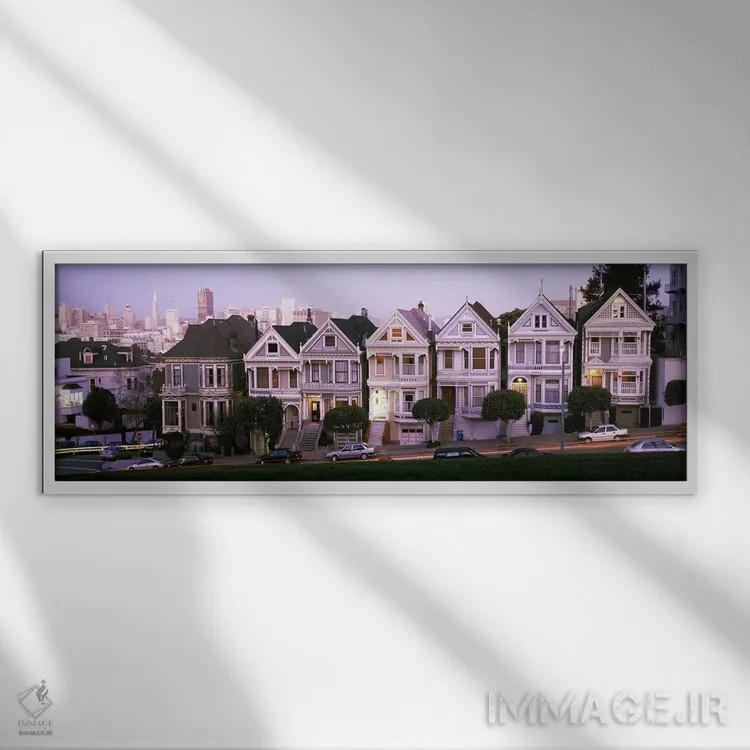 تابلو دکوراتیو Postcard Row, The Seven Sisters, Painted Ladies, Alamo… اثر پانورامیک ایمجز - نمای قابدار سفید