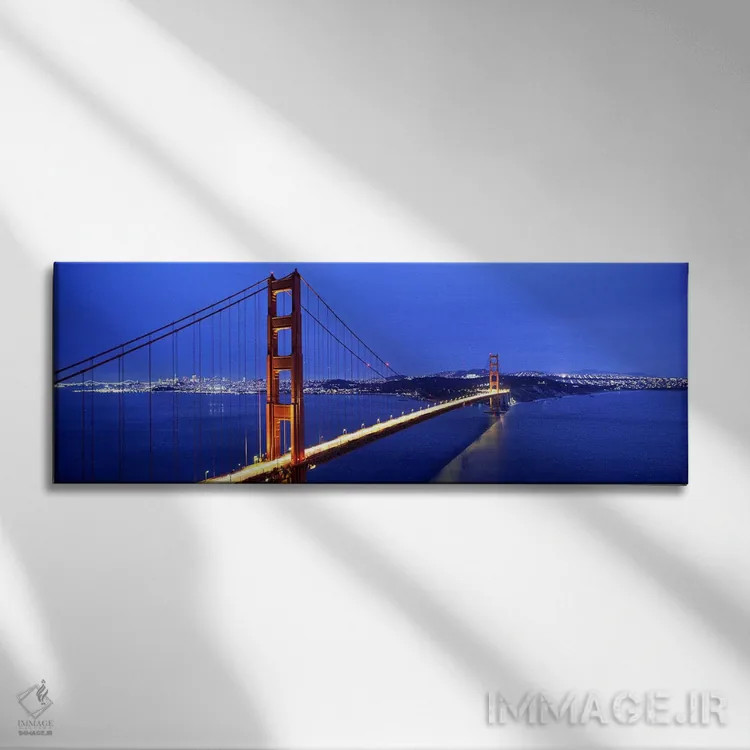 تابلو دکوراتیو San Francisco, California, USA,پل معلق روشن در غروب، پل… اثر پانورامیک ایمجز - نمای روبهرو روی دیوار