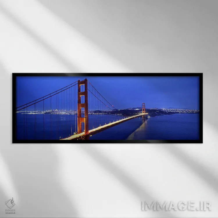 تابلو دکوراتیو San Francisco, California, USA,پل معلق روشن در غروب، پل… اثر پانورامیک ایمجز - نمای قابدار مشکی