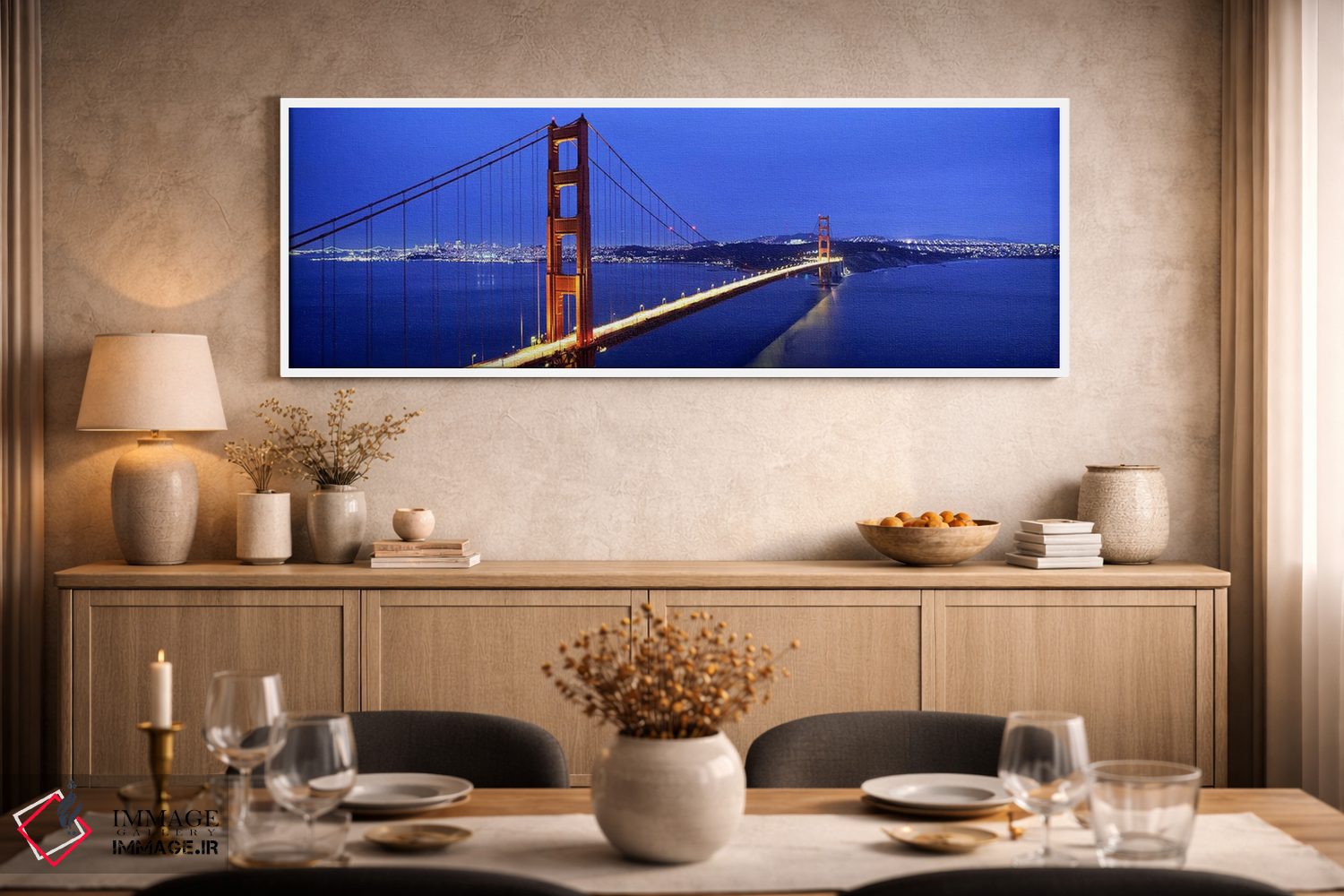 تابلو دکوراتیو San Francisco, California, USA,پل معلق روشن در غروب، پل… اثر پانورامیک ایمجز - D1W
