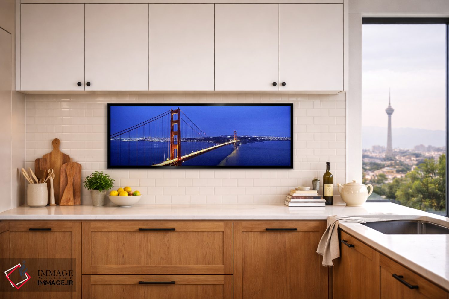 تابلو دکوراتیو San Francisco, California, USA,پل معلق روشن در غروب، پل… اثر پانورامیک ایمجز - D6B