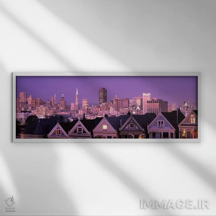 تابلو دکوراتیو San Francisco, California, USA,آسمان خراش های روشن شده… اثر پانورامیک ایمجز - نمای قابدار سفید