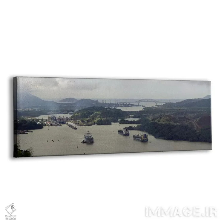 تابلو دکوراتیو نمای هوایی از کانال پاناما با قفل های میرافلورس و پل آم… اثر پانورامیک ایمجز - نمای پرسپکتیو محصول