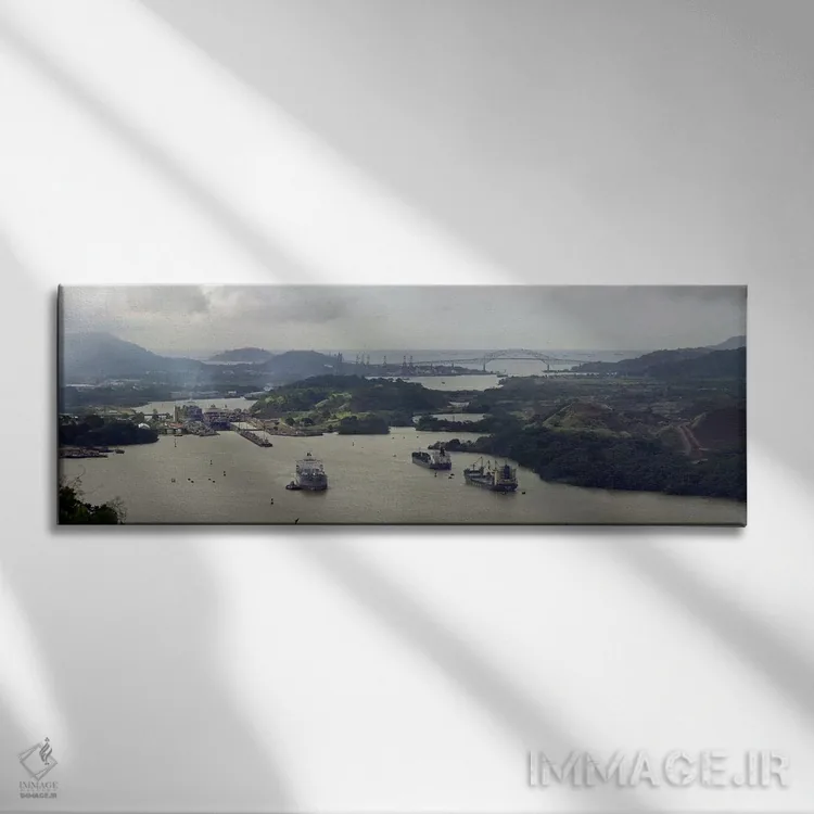 تابلو دکوراتیو نمای هوایی از کانال پاناما با قفل های میرافلورس و پل آم… اثر پانورامیک ایمجز - نمای روبهرو روی دیوار