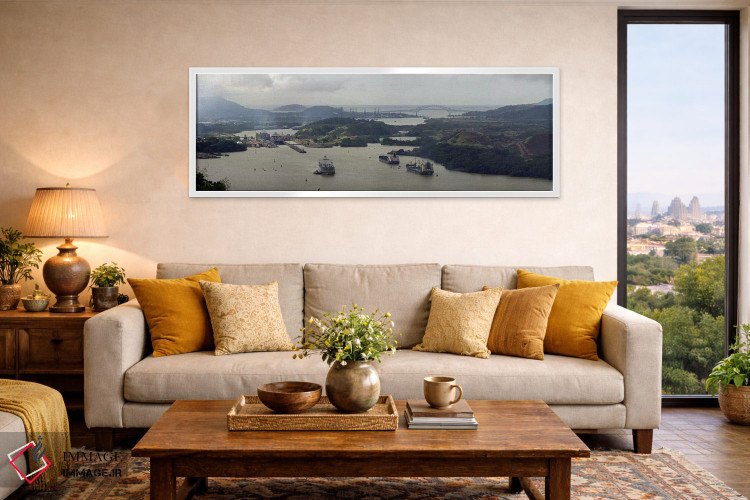 تابلو دکوراتیو نمای هوایی از کانال پاناما با قفل های میرافلورس و پل آم… اثر پانورامیک ایمجز - D5W