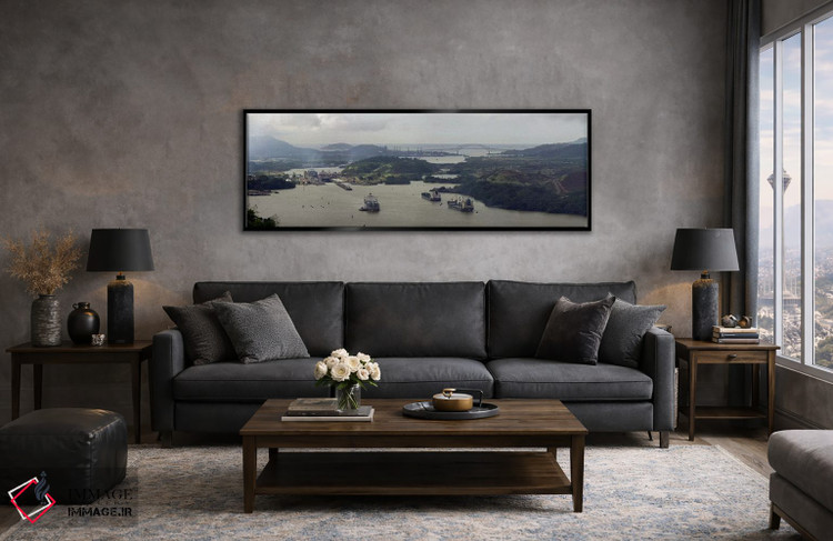 تابلو دکوراتیو نمای هوایی از کانال پاناما با قفل های میرافلورس و پل آم… اثر پانورامیک ایمجز - D6B