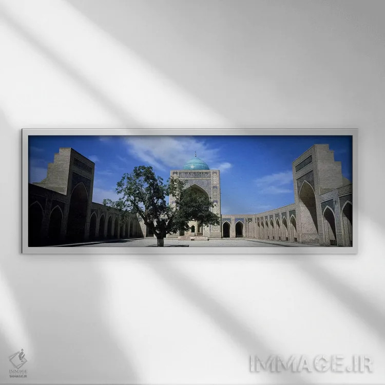 تابلو دکوراتیو Kalon Mosque, Bukhara, Uzbekistan,حیاط مسجد، مسجد کلان… اثر پانورامیک ایمجز - نمای قابدار سفید