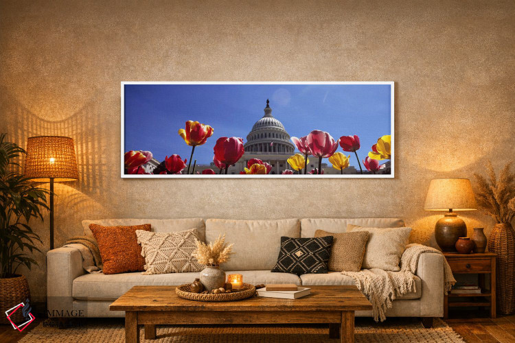 تابلو دکوراتیو Capitol Building, Washington DC, USA,لاله ها با ساختمان… اثر پانورامیک ایمجز - D6W
