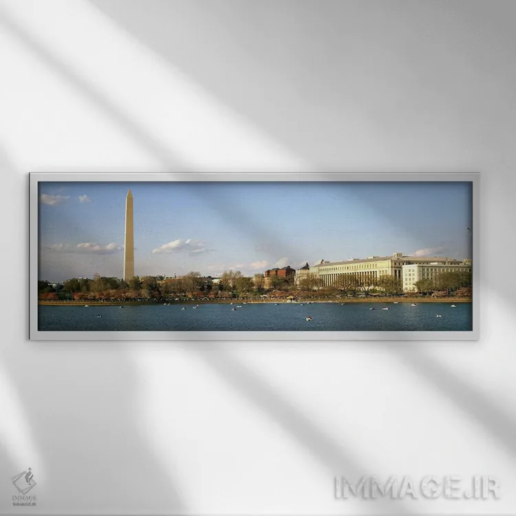 تابلو دکوراتیو Washington Monument, Potomac River, Washington DC, USA… اثر پانورامیک ایمجز - نمای قابدار سفید