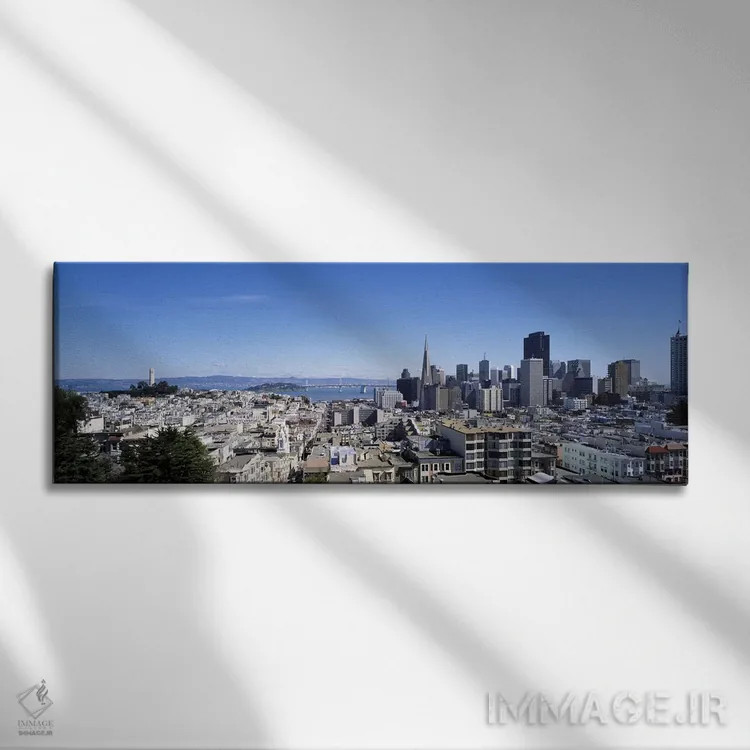 تابلو دکوراتیو Coit Tower, Telegraph Hill, Bay Bridge, San Francisco… اثر پانورامیک ایمجز - نمای روبهرو روی دیوار