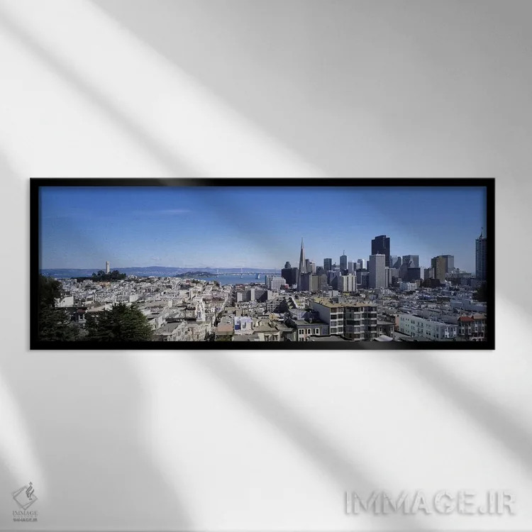 تابلو دکوراتیو Coit Tower, Telegraph Hill, Bay Bridge, San Francisco… اثر پانورامیک ایمجز - نمای قابدار مشکی