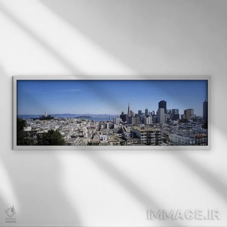 تابلو دکوراتیو Coit Tower, Telegraph Hill, Bay Bridge, San Francisco… اثر پانورامیک ایمجز - نمای قابدار سفید