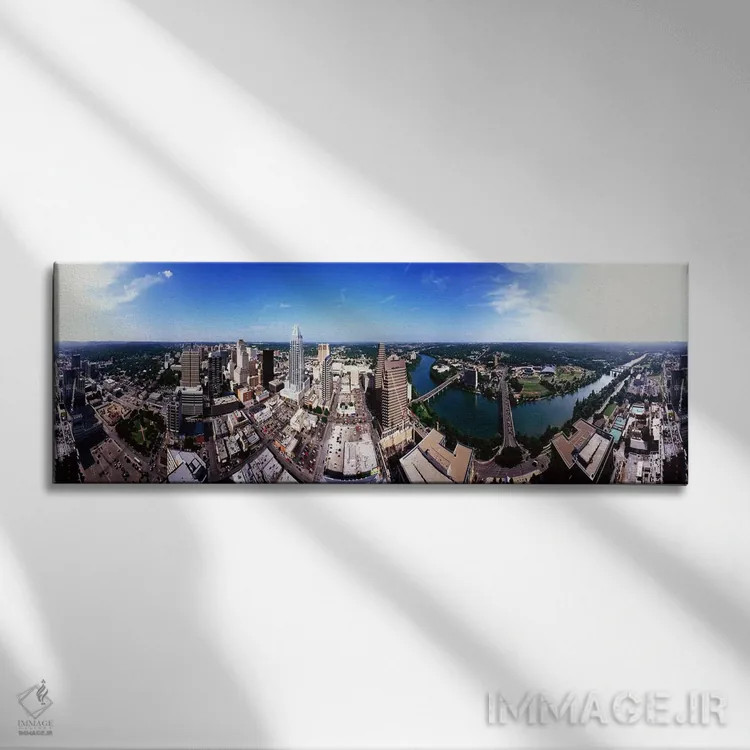 تابلو دکوراتیو Austin, Travis county, Texas, USA,نمای ۳۶۰ درجه از شهر… اثر پانورامیک ایمجز - نمای روبهرو روی دیوار