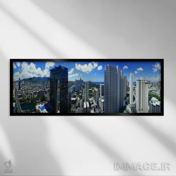 تابلو دکوراتیو Waikiki Beach, Oahu, Honolulu, Hawaii, USA,نمای ۳۶۰ درج… اثر پانورامیک ایمجز - نمای قابدار مشکی