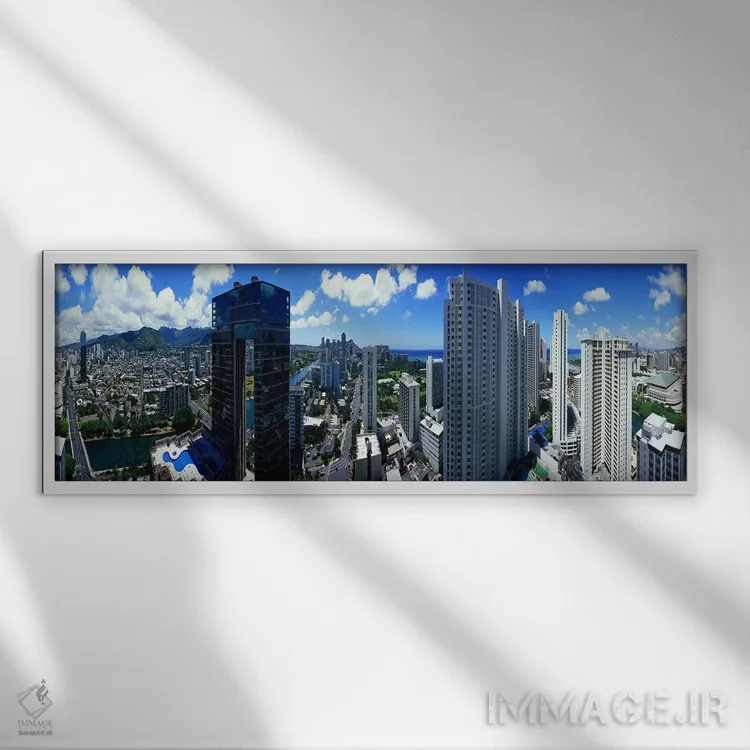 تابلو دکوراتیو Waikiki Beach, Oahu, Honolulu, Hawaii, USA,نمای ۳۶۰ درج… اثر پانورامیک ایمجز - نمای قابدار سفید