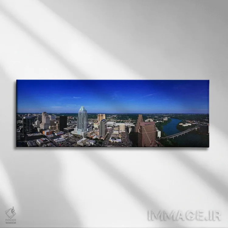 تابلو دکوراتیو Austin, Travis county, Texas, USA,نمای هوایی از شهر، آس… اثر پانورامیک ایمجز - نمای روبهرو روی دیوار