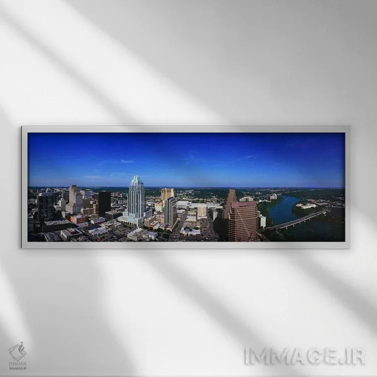 تابلو دکوراتیو Austin, Travis county, Texas, USA,نمای هوایی از شهر، آس… اثر پانورامیک ایمجز - نمای قابدار سفید