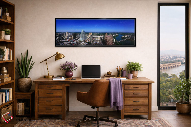 تابلو دکوراتیو Austin, Travis county, Texas, USA,نمای هوایی از شهر، آس… اثر پانورامیک ایمجز - D3B