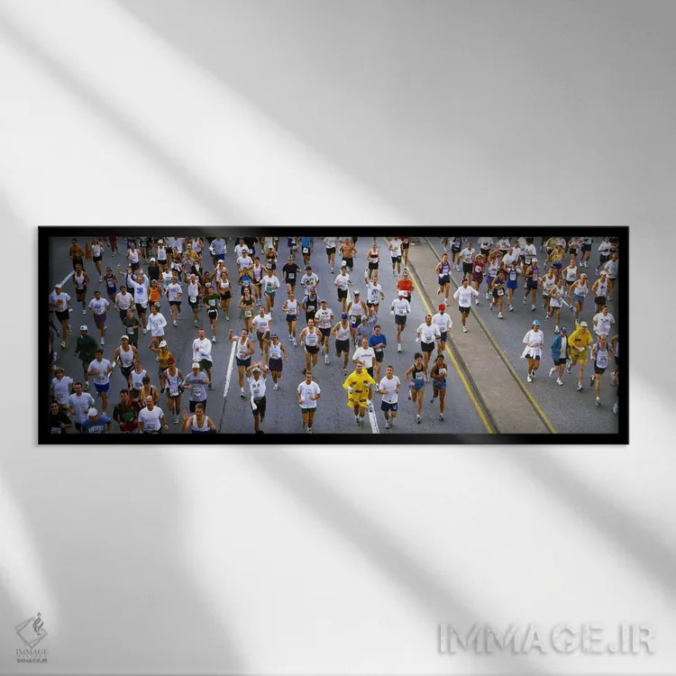تابلو دکوراتیو Chicago, Illinois, USA,افراد در حال دویدن در ماراتن، ما… اثر پانورامیک ایمجز - نمای قابدار مشکی