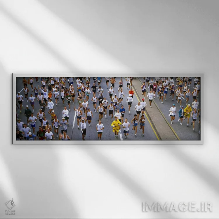 تابلو دکوراتیو Chicago, Illinois, USA,افراد در حال دویدن در ماراتن، ما… اثر پانورامیک ایمجز - نمای قابدار سفید