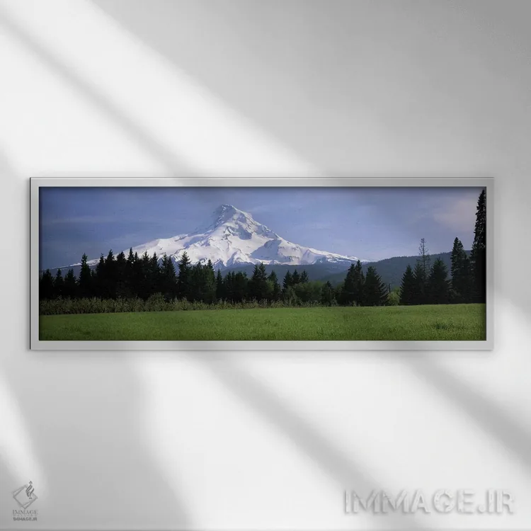 تابلو دکوراتیو Oregon, USA,منظره جنگلی با کوه هود پوشیده از برف در پس… اثر پانورامیک ایمجز - نمای قابدار سفید