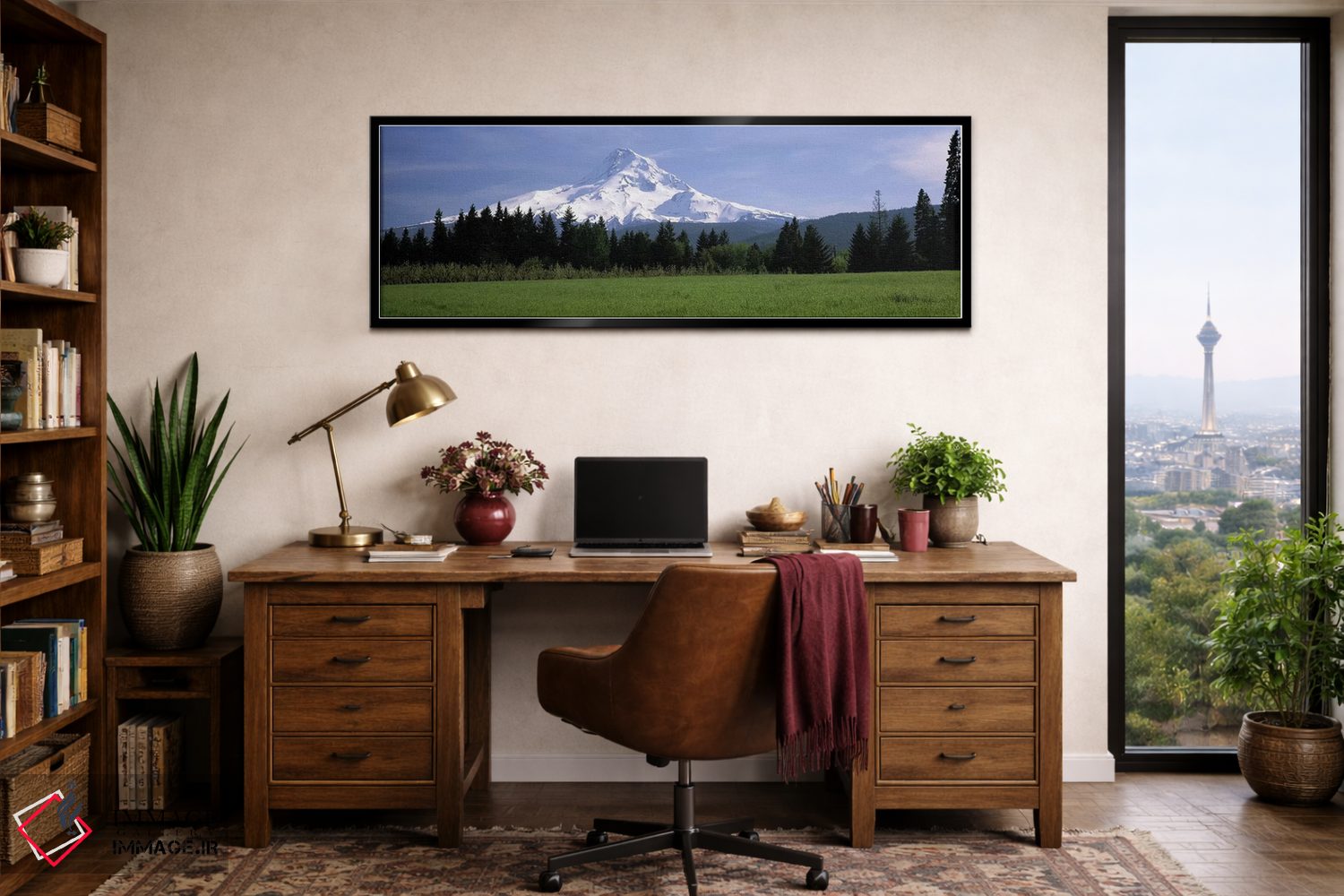 تابلو دکوراتیو Oregon, USA,منظره جنگلی با کوه هود پوشیده از برف در پس… اثر پانورامیک ایمجز - D2B