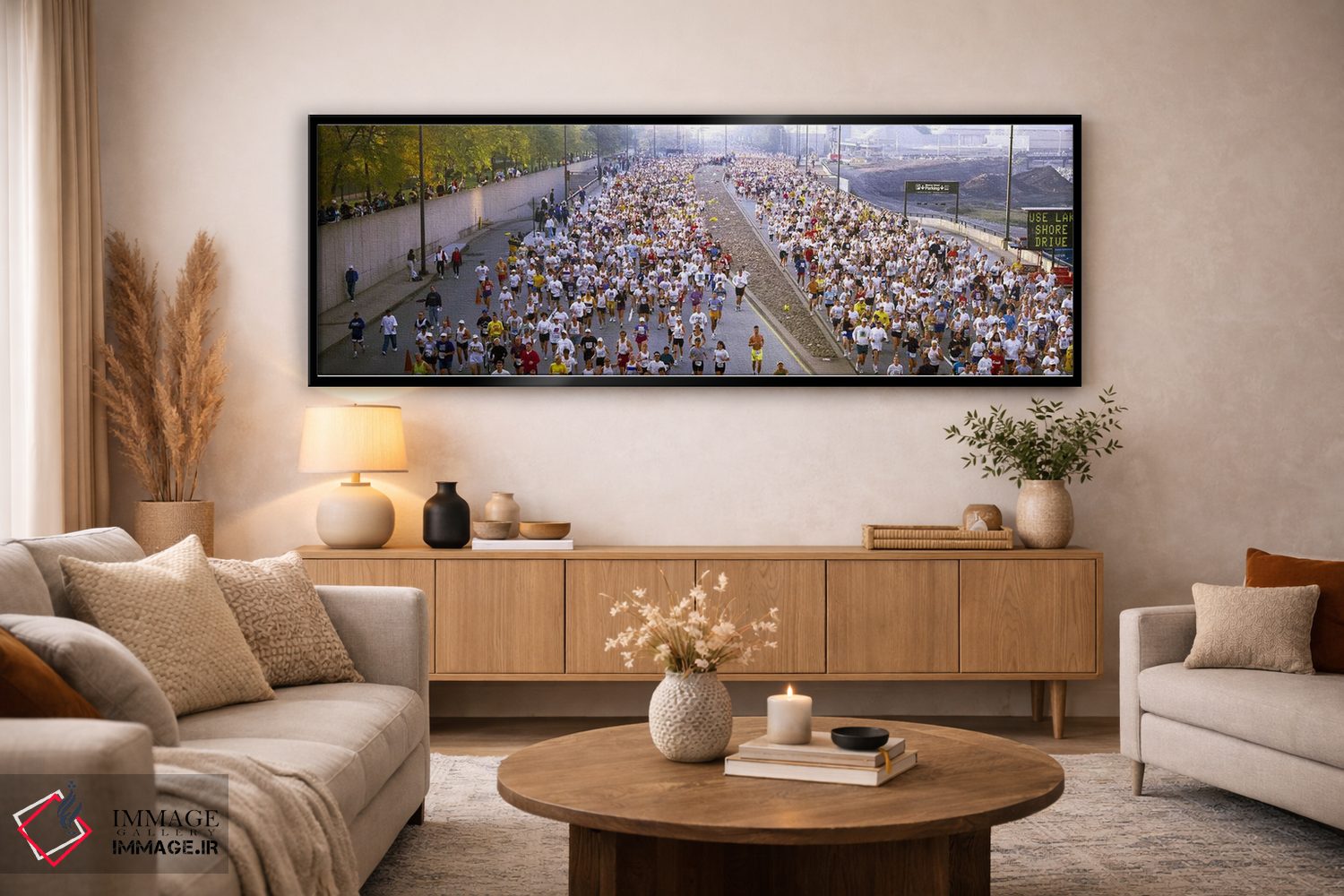 تابلو دکوراتیو Chicago, Illinois, USA,جمعیت در حال دویدن در ماراتن، ما… اثر پانورامیک ایمجز - D5B