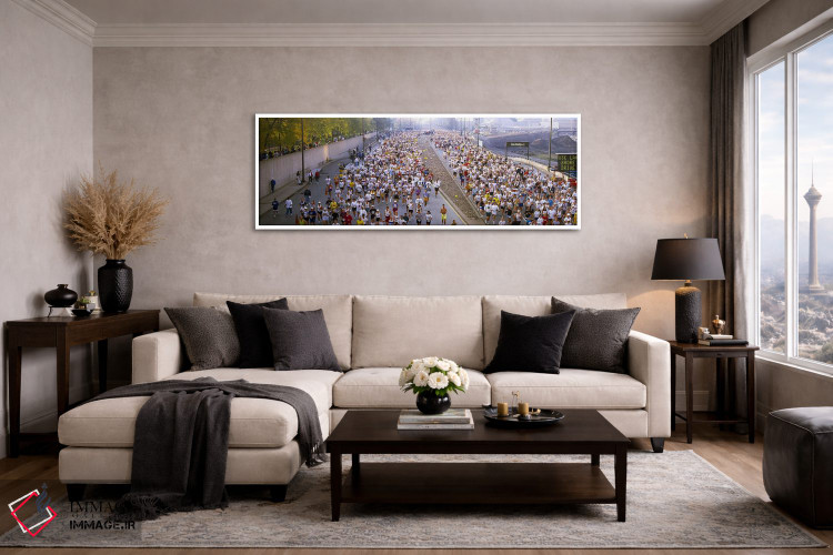 تابلو دکوراتیو Chicago, Illinois, USA,جمعیت در حال دویدن در ماراتن، ما… اثر پانورامیک ایمجز - D4W