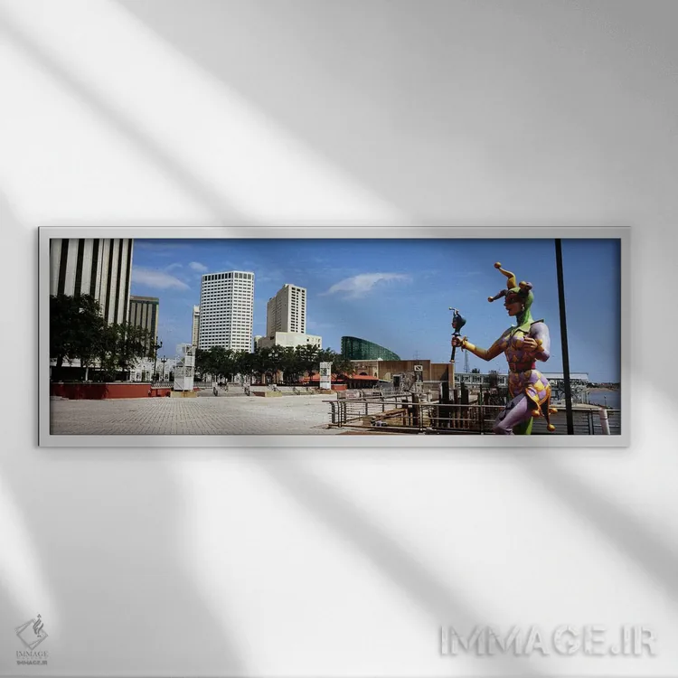 تابلو دکوراتیو Riverwalk Area, New Orleans, Louisiana, USA,مجسمه دلقک… اثر پانورامیک ایمجز - نمای قابدار سفید