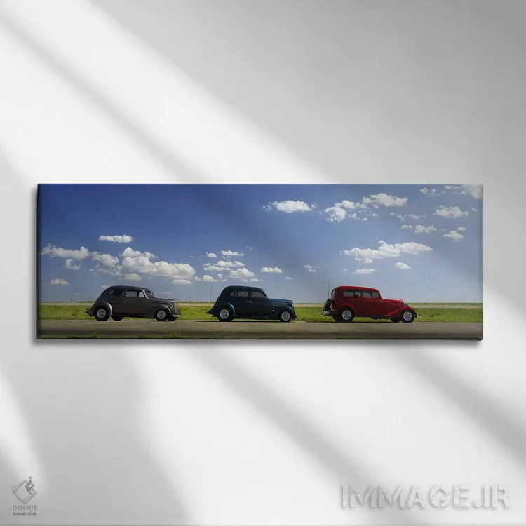 تابلو دکوراتیو U.S. Route 66, USA,سه خودرو هات راد، مسیر ۶۶ آمریکا اثر پانورامیک ایمجز - نمای روبهرو روی دیوار