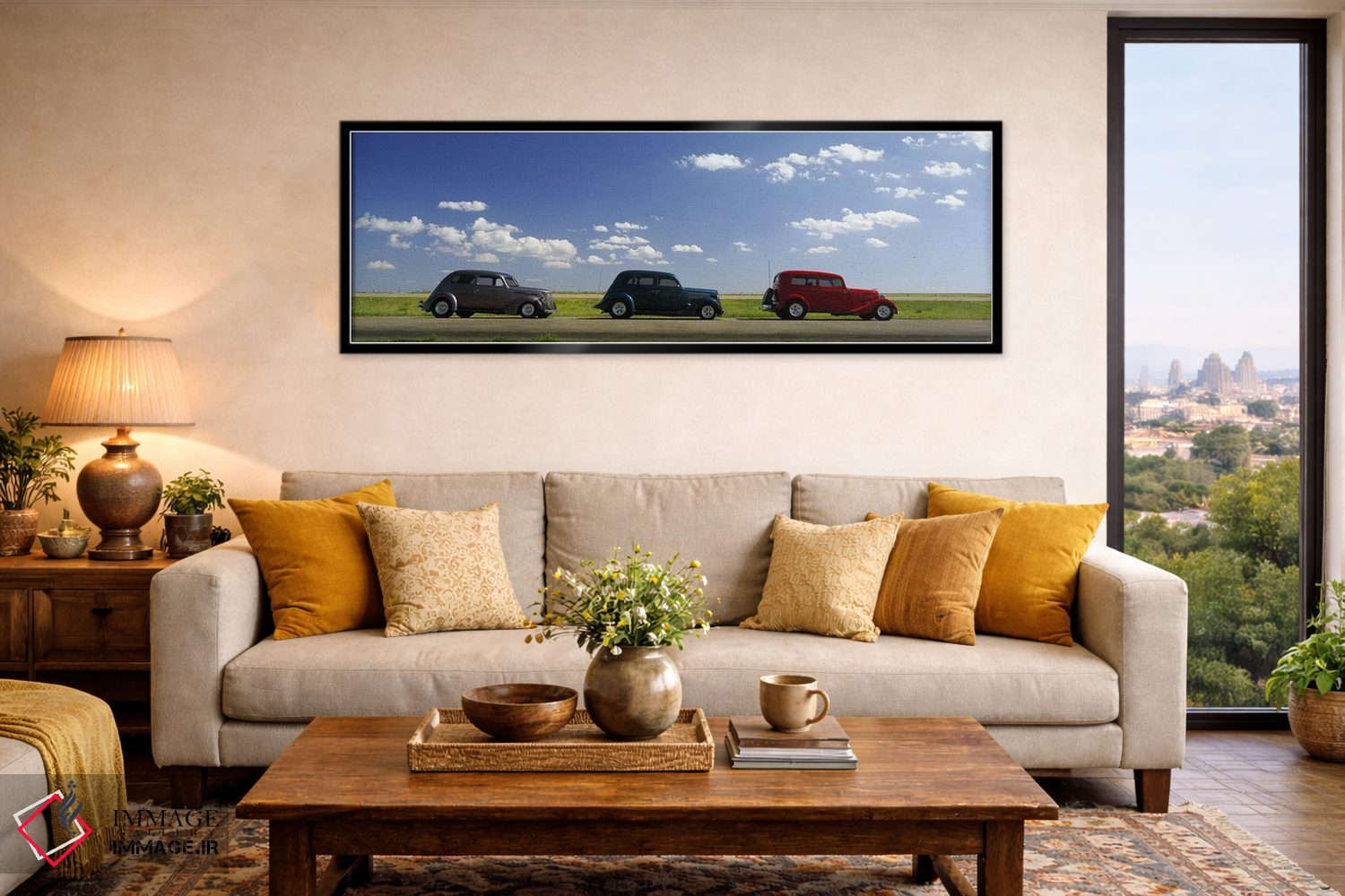 تابلو دکوراتیو U.S. Route 66, USA,سه خودرو هات راد، مسیر ۶۶ آمریکا اثر پانورامیک ایمجز - D6B