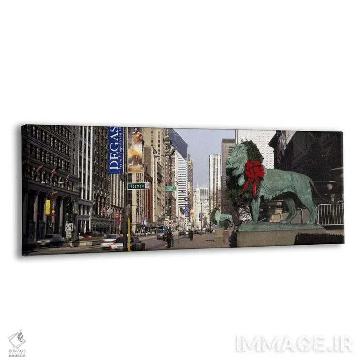 تابلو دکوراتیو Chicago, Cook County, Illinois, USA,مجسمه شیر برنزی در… اثر پانورامیک ایمجز - نمای پرسپکتیو محصول