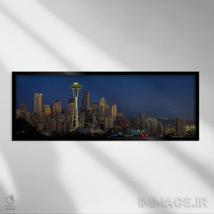 تابلو دکوراتیو Seattle, King County, Washington State, USA,آسمان خراش… اثر پانورامیک ایمجز - نمای قابدار مشکی