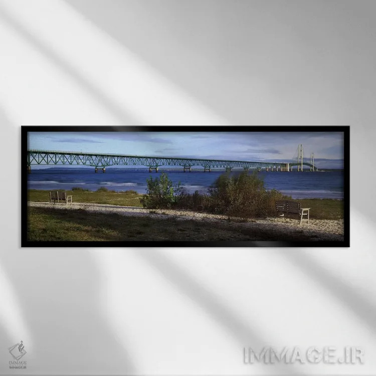 تابلو دکوراتیو Straits Of Mackinac, Michigan, USA,پل مکیناک، تنگه های… اثر پانورامیک ایمجز - نمای قابدار مشکی